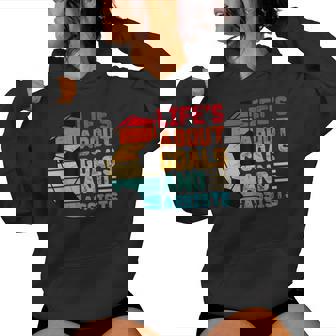 Life’s About Goals And Assists Boys Girls Soccer Quote Women's Hoodie | Mazezy