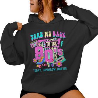 Llévanos Deuelta A Los Años 80Intage Colorida Fiesta Temática De Los Años 80 Cuello Sudadera con capucha para mujer - Regaloses