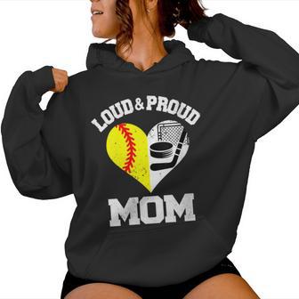Loud & Proud Mom Softball Hockey Heart Sports Mom Game Day Women's Hoodie | Mazezy