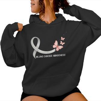Lung Cancer Awareness Butterfly White Ribbon Support Womens Women Hoodie | Mazezy