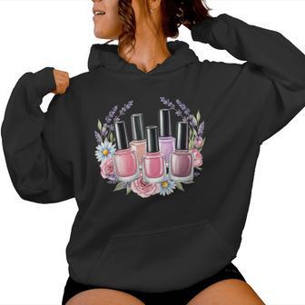 Manicurist Nail Tech Floral Nail Polish Bottles Flower Women Women's Hoodie | Mazezy