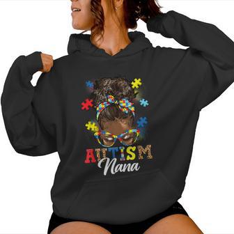 Messy Bun Hair Black Afro Autism Nana Autism Awareness Women Hoodie | Seseable UK