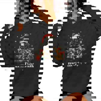 Moewy Christmas Black Cute Cat Santa Hat Xmas Girl Women Hoodie | Seseable CA