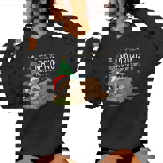 Napping Through The Snow Sloth Christmas Tree Lights Santa Women Hoodie | Mazezy