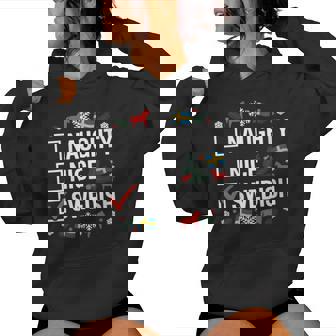 Naughty Nice Swedish Sweden Christmas Holiday Dala Horse Women's Hoodie | Mazezy