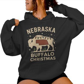 Nebraska Buffalo Shirt NE Xmas Lights State Outline Women's Hoodie | Mazezy
