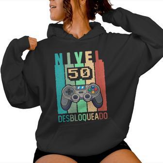 Nivel 50 Desbloqueado Gamer 50 Años 1975 50 Cumpleaños Cuello Sudadera con capucha para mujer - Regaloses