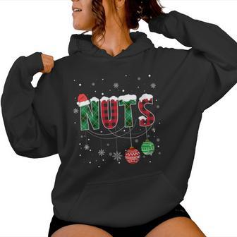 Nuts Chest Gingham Christmas Pajamas Matching Couple Outfits Women's Hoodie | Mazezy