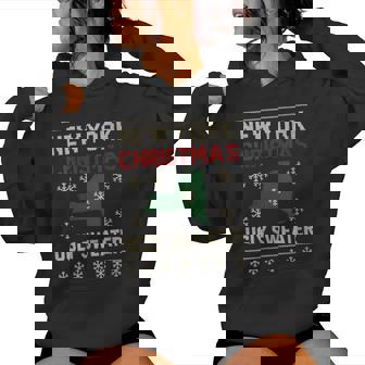 NY Ugly Christmas Shirt Holiday Knit Snowflake Women's Hoodie | Mazezy