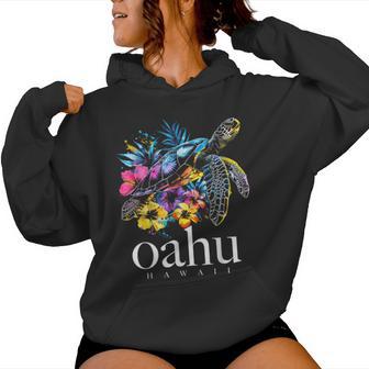 Oahu Hawaii Sea Turtle Hawaiian Surfer Souvenir Women Hoodie - Thegiftio UK
