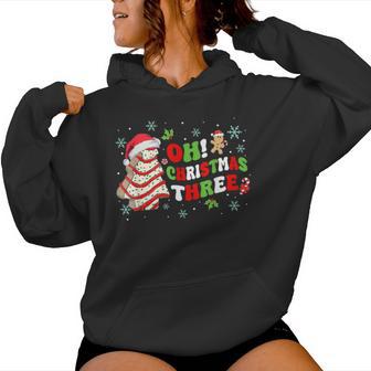 Oh Christmas Three 3Rd Birthday Girl Groovy Xmas Tree Cake Women Hoodie - Thegiftio UK