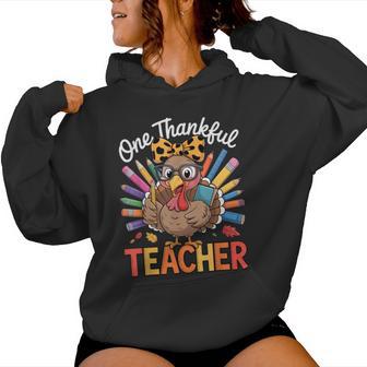 One Thankful Teacher Thanksgiving Turkey Women Hoodie | Seseable CA