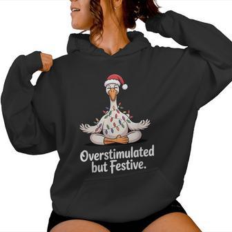 Overstimulated But Festive Meditating Duck Christmas Lights Women Hoodie - Monsterry