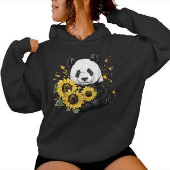 Panda Bear With Sunflowers Panda Bear Women Hoodie - Monsterry