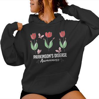 Parkinson's Disease Awareness Month Red Tulips Butterfly Women Hoodie | Mazezy