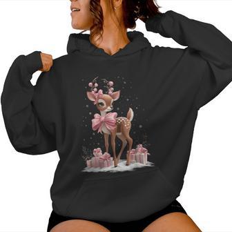 Pink Reindeer Coquette Bow Christmas Xmas Pajamas Girl Women Women Hoodie - Thegiftio UK