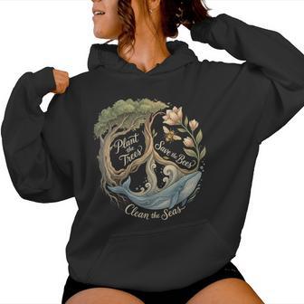 Plant The Trees Save The Bees Peace Sign Earth Day Women Hoodie - Thegiftio