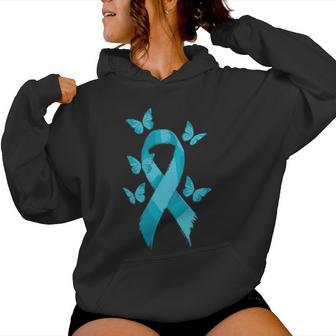 Pocket Teal Ribbon Butterfly Sexual Assault Awareness Month Women Hoodie | Mazezy