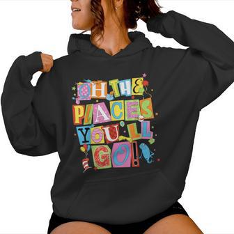 Reading Day Oh Places You Go Doctor Teacher Cat Hat Autism Women Hoodie - Thegiftio UK