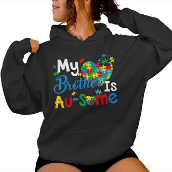 Retro My Brother Is Awesome Autism Awareness Brother Sister Women Hoodie - Thegiftio UK