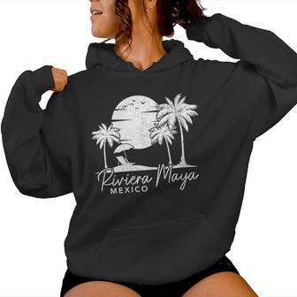 Riviera Maya Méxicointage Atardecerurfer Retro Cuello Sudadera con capucha para mujer - Regaloses