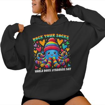 Rock Your Socks World Down Syndrome Day Rainbow Octopus Women Hoodie - Thegiftio UK
