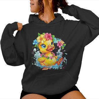 Rubber Duck Floral Hawaiian Watercolor Rubber Duck Lover Women Hoodie - Thegiftio
