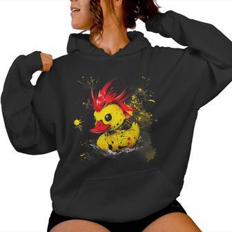 Rubber Duck Watercolor Punk Rock Rubber Duckling Duck Lover Women Hoodie - Thegiftio