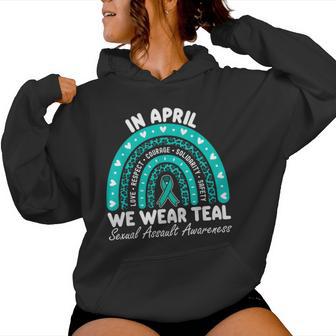 Sexual Assault Awareness Rainbow I Wear Teal Ribbon Support Women Hoodie - Thegiftio UK