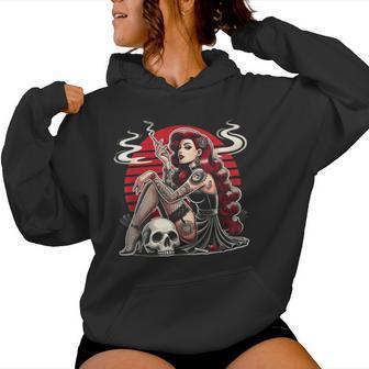 Tatouage Gothique Pin-Up Fille Crâneintage Horreur Rockabilly Sweat à capuche femme - Cadeauxyz