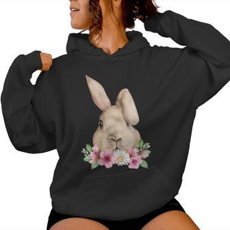 Tête De Lapin Avec Fleurs Imprimé Aquarelle De Lapin De Pâques Sweat à capuche femme - Cadeauxyz