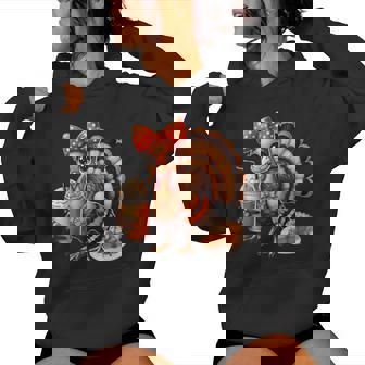 Turkey Drinking Coffee Bow Turkey Day Thanksgiving Women Hoodie | Seseable UK