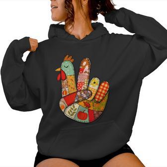 Turkey Peace Hand Sign Thanksgiving Patchwork Women Hoodie - Thegiftio UK
