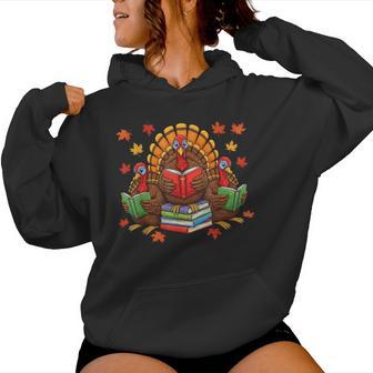 Turkey Reading Books Teacher Fall Thanksgiving Book Lovers Women Hoodie - Thegiftio UK