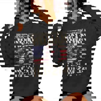 Never Underestimate A Woman With DD-214 Female Veterans Day Women's Hoodie | Mazezy