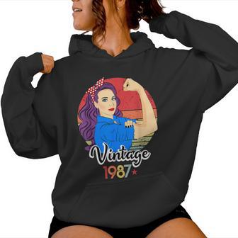 Vintage 1987Eñoras 37 Cumpleaños Retro 37Th Birthday Sudadera con capucha para mujer - Regaloses