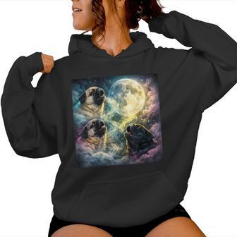 Vintage Pug Youth Life Dad Mom Retro Dog Howling Moon Women Hoodie - Thegiftio UK
