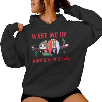 Wake Me Up When Winter Is Over Sloth Christmas Quote Women Hoodie - Thegiftio UK