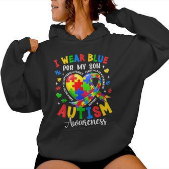 I Wear Blue For My Son Autism Awareness For Autism Mom Women Hoodie - Thegiftio