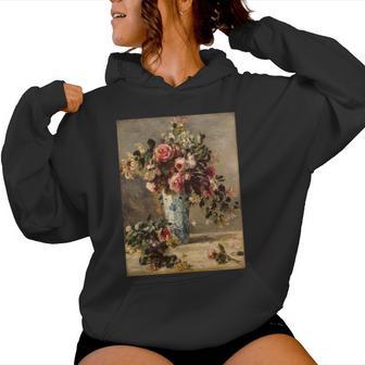 ピエール・オーギュスト ルノワールのバラとジャスミン デルフト花瓶 長袖tシャツ レディースパーカー - Kawaiitshirt