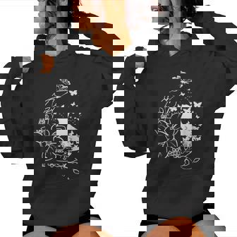 花柄の三日月と蝶を持った猫。 レディースパーカー - Kawaiitshirt