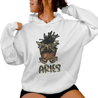 Aries Girl Woman Loc'd Messy Bun Camo Black Women Women Hoodie | Mazezy