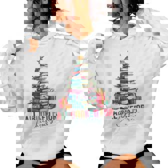 All Booked For Christmas Xmas Tree Teacher Holiday Pajamas Women Hoodie - Thegiftio