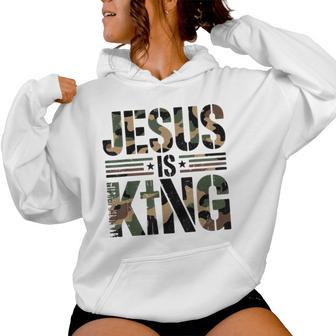 Camo Jesus Is King Cross Christian Camouflage Religious Women Hoodie - Thegiftio