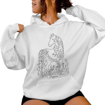 Cheval À Colorier Enfants Fleurs Pochoir Fille Cadeau Sweat à capuche femme - Cadeauxyz
