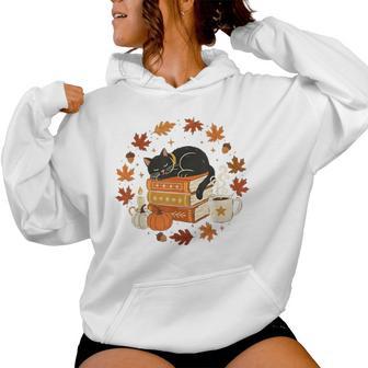 Cute Cat Fall In Love With Reading Book Cat Lover Librarian Women Hoodie - Monsterry