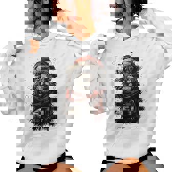 Cute Christmas Lion With Santa Hat Coffee Lover Winter Women Hoodie - Seseable