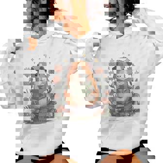 Cute Guinea Pig Reading Book Cottagecore Aestetic Women's Hoodie | Mazezy