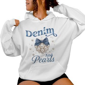 Denim And Pearls Bow Jean Western Cowgirl Ladies Girls Women Women Hoodie - Thegiftio UK
