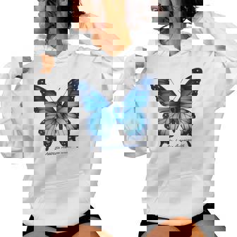 Diabetes Awareness Butterfly Ribbon Blue Support Women's Hoodie | Mazezy